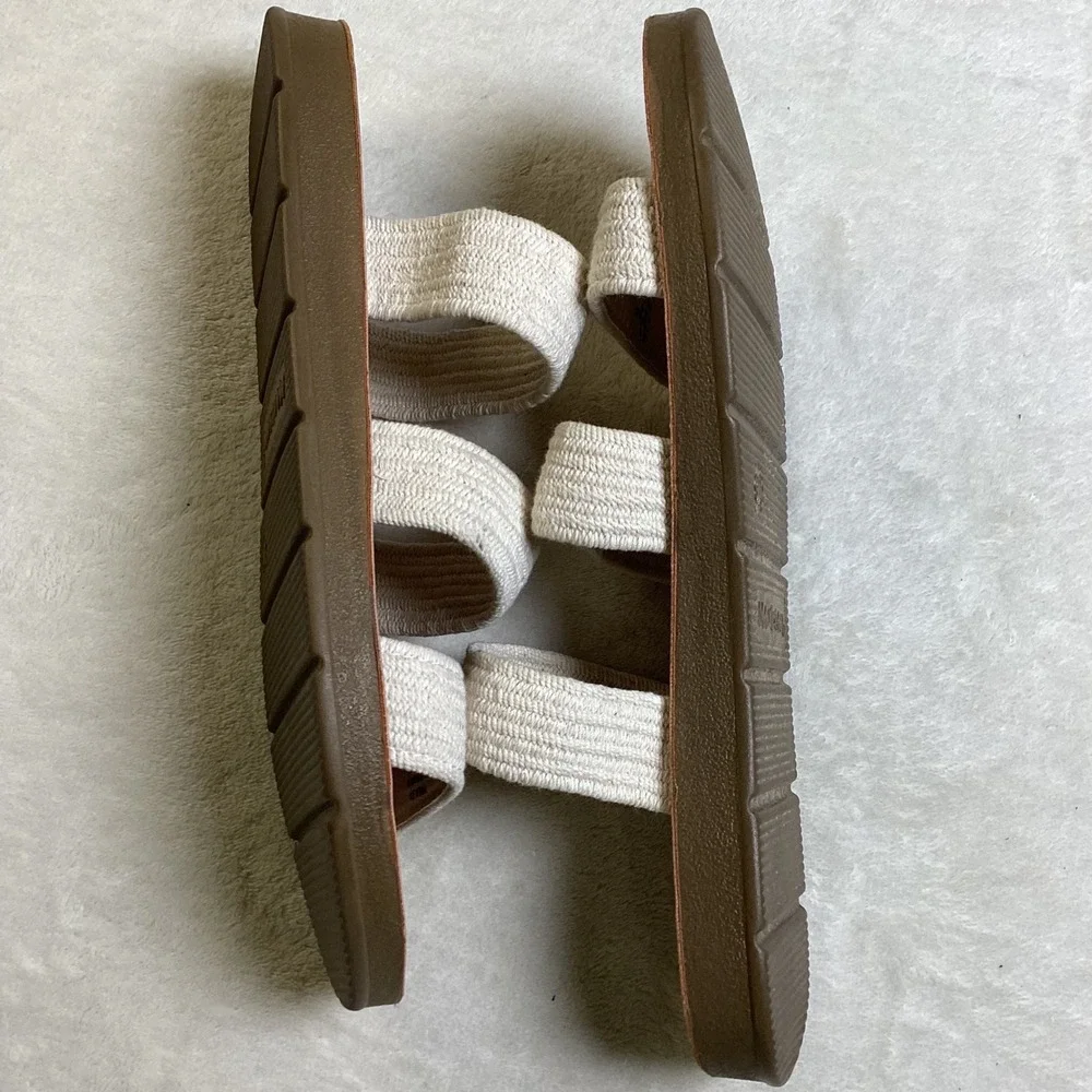 Maui‎ Island Womens Triple Strap Woven Slide Sandals Cream Brown Size 9M